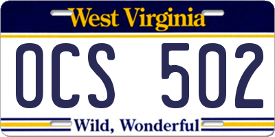 WV license plate OCS502