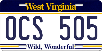 WV license plate OCS505