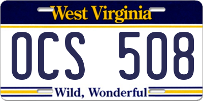 WV license plate OCS508