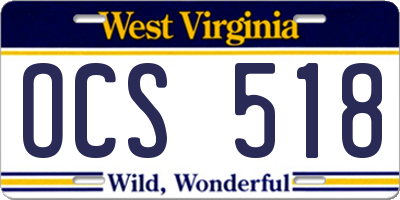 WV license plate OCS518