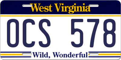 WV license plate OCS578