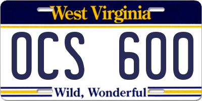 WV license plate OCS600
