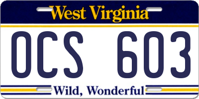 WV license plate OCS603