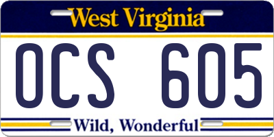 WV license plate OCS605