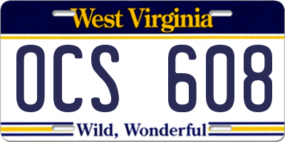 WV license plate OCS608