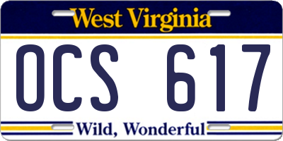 WV license plate OCS617