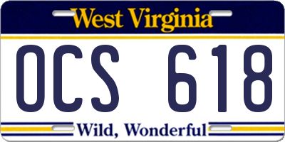 WV license plate OCS618