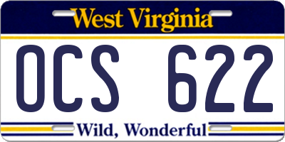 WV license plate OCS622