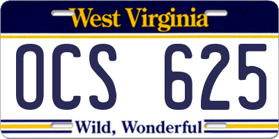 WV license plate OCS625