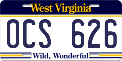 WV license plate OCS626
