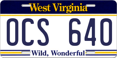 WV license plate OCS640