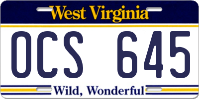 WV license plate OCS645