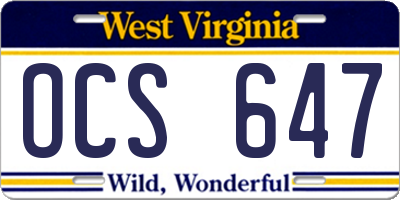 WV license plate OCS647