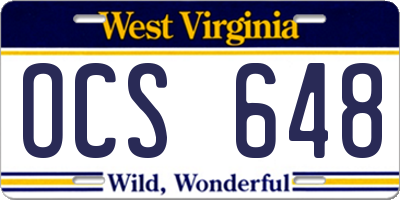 WV license plate OCS648
