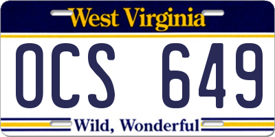 WV license plate OCS649