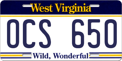 WV license plate OCS650