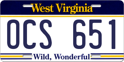 WV license plate OCS651