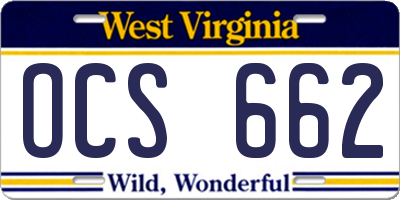 WV license plate OCS662