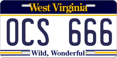 WV license plate OCS666