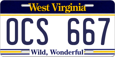 WV license plate OCS667