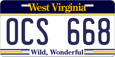 WV license plate OCS668