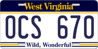 WV license plate OCS670