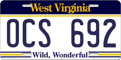 WV license plate OCS692