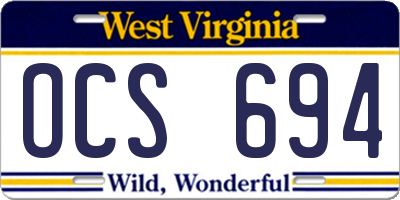 WV license plate OCS694