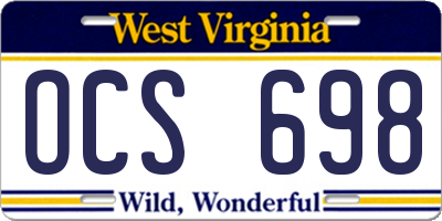 WV license plate OCS698