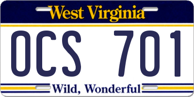 WV license plate OCS701