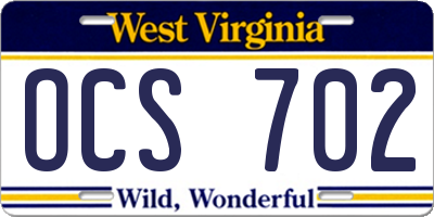 WV license plate OCS702
