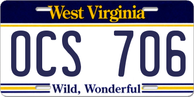 WV license plate OCS706