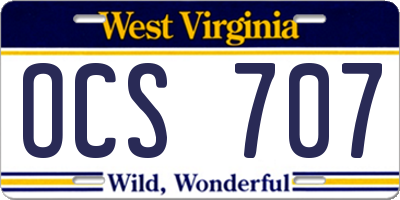 WV license plate OCS707