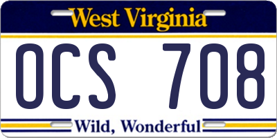 WV license plate OCS708