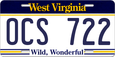 WV license plate OCS722