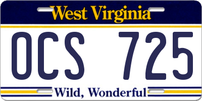 WV license plate OCS725