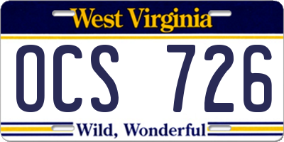 WV license plate OCS726