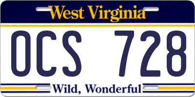 WV license plate OCS728
