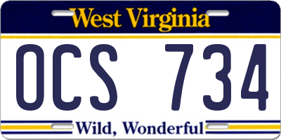 WV license plate OCS734