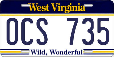 WV license plate OCS735