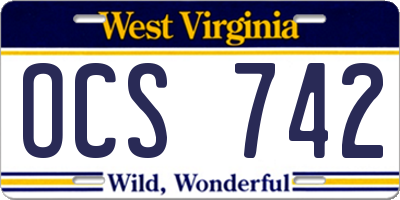 WV license plate OCS742