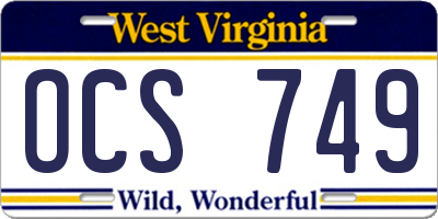 WV license plate OCS749