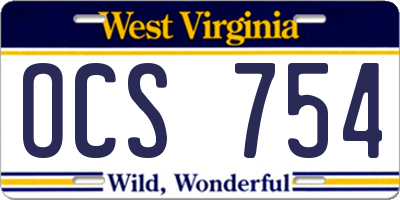 WV license plate OCS754