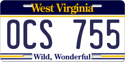 WV license plate OCS755