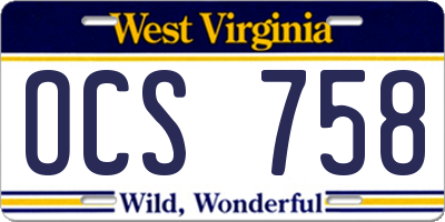 WV license plate OCS758