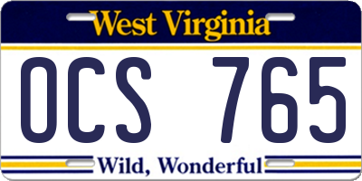 WV license plate OCS765