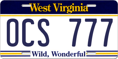 WV license plate OCS777