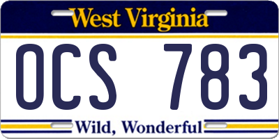 WV license plate OCS783
