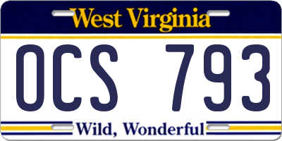 WV license plate OCS793