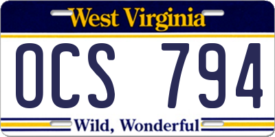 WV license plate OCS794